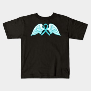 Light Blue Awareness Ribbon with Angel Wings Kids T-Shirt